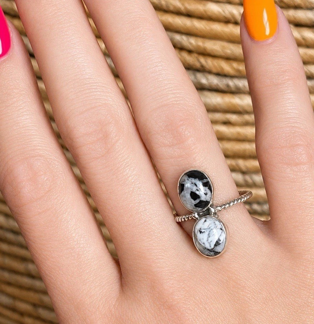 White Buffalo Turquoise Sterling Silver Ring Native Southwest Style Statement